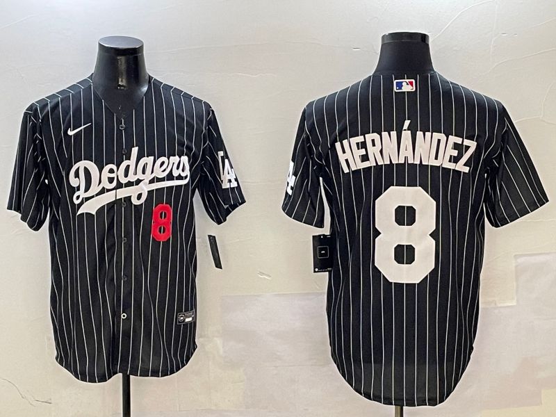 Men Los Angeles Dodgers #8 Hernandez Black Stripe Jointly Name 2025 Nike MLB Jersey style 10->los angeles dodgers->MLB Jersey
